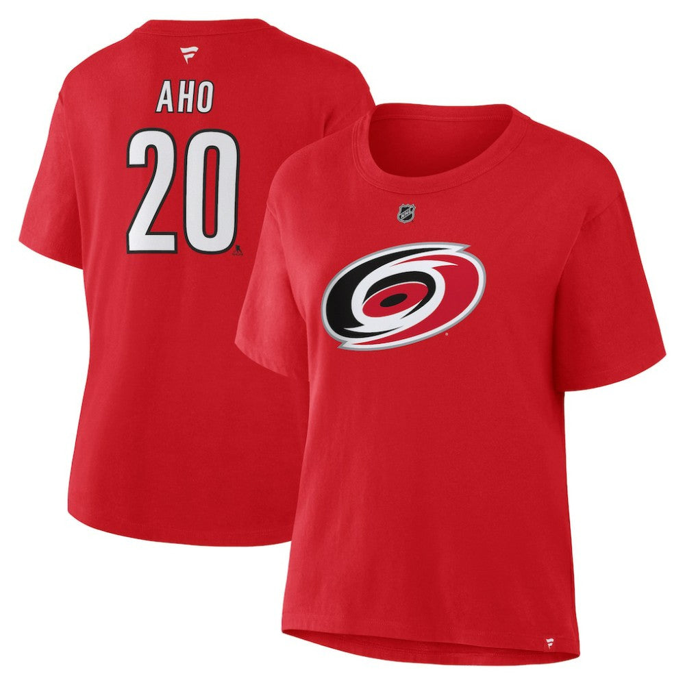 Sebastian Aho Carolina Hurricanes Fanatics Women's Authentic Stack Name & Number T-Shirt - Red | US 202477684