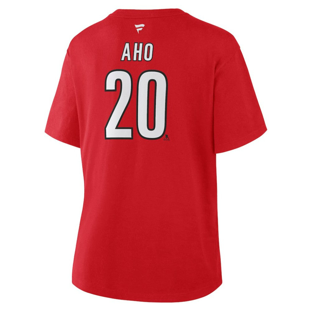 Sebastian Aho Carolina Hurricanes Fanatics Women's Authentic Stack Name & Number T-Shirt - Red | US 202477684