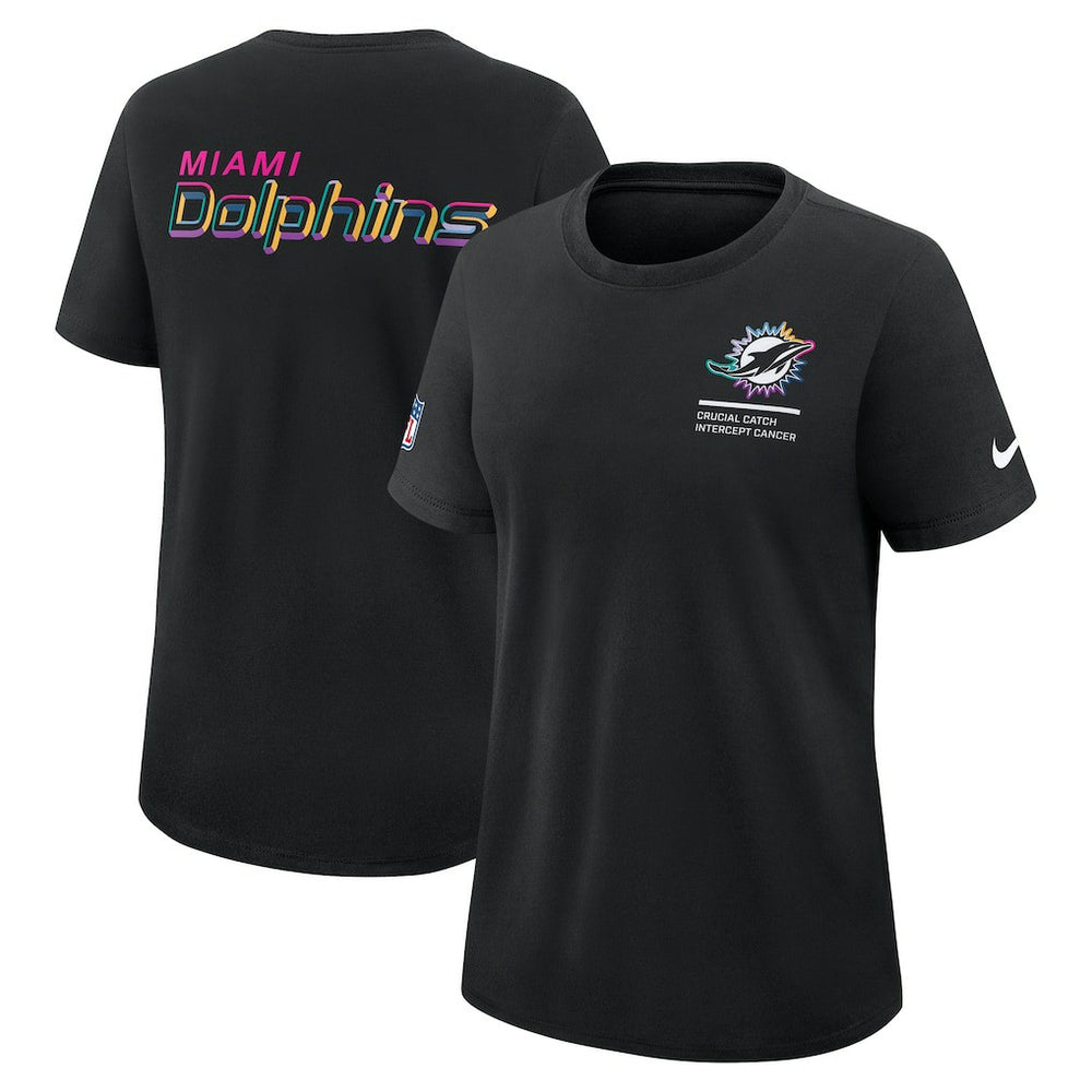 Miami Dolphins Women's 2025 NFL Crucial Catch Tri-Blend Dri-FIT T-Shirt - Black T-shirts