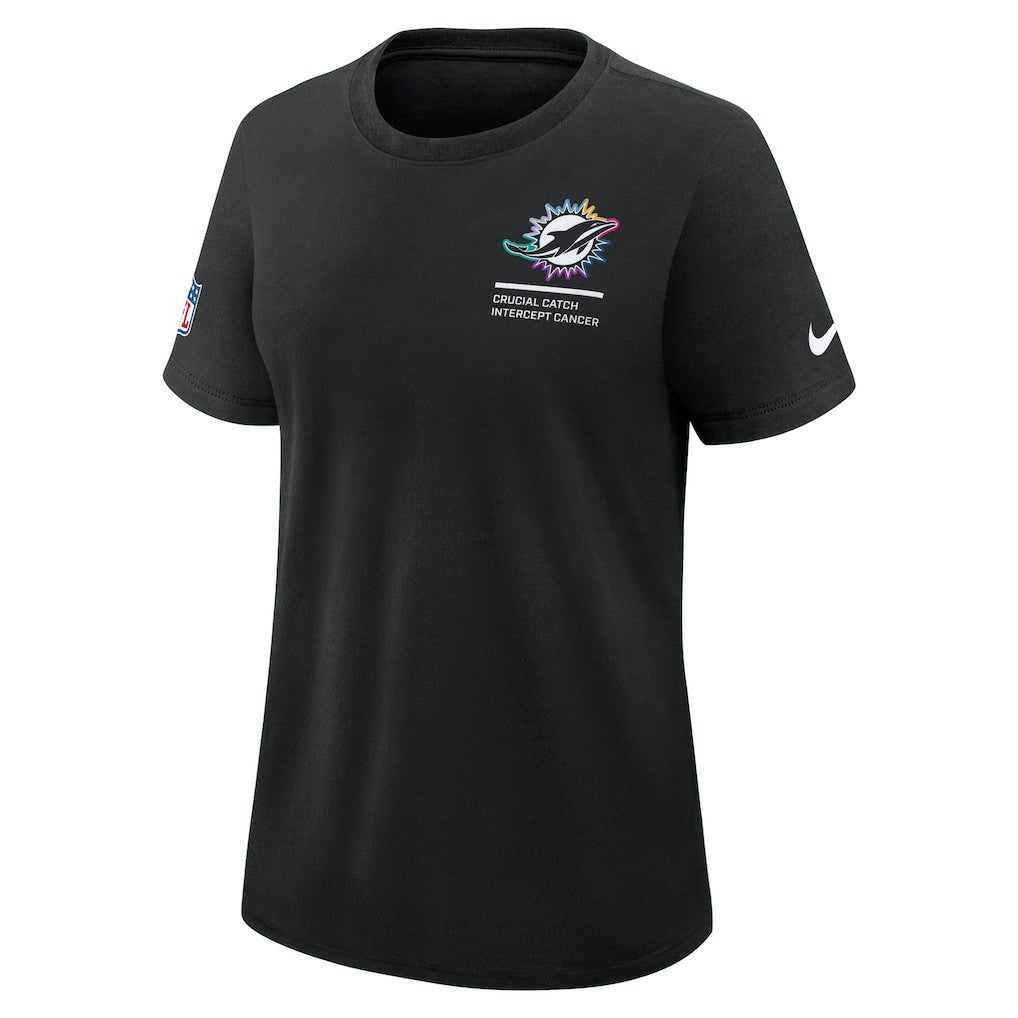 Miami Dolphins Women's 2025 NFL Crucial Catch Tri-Blend Dri-FIT T-Shirt - Black T-shirts