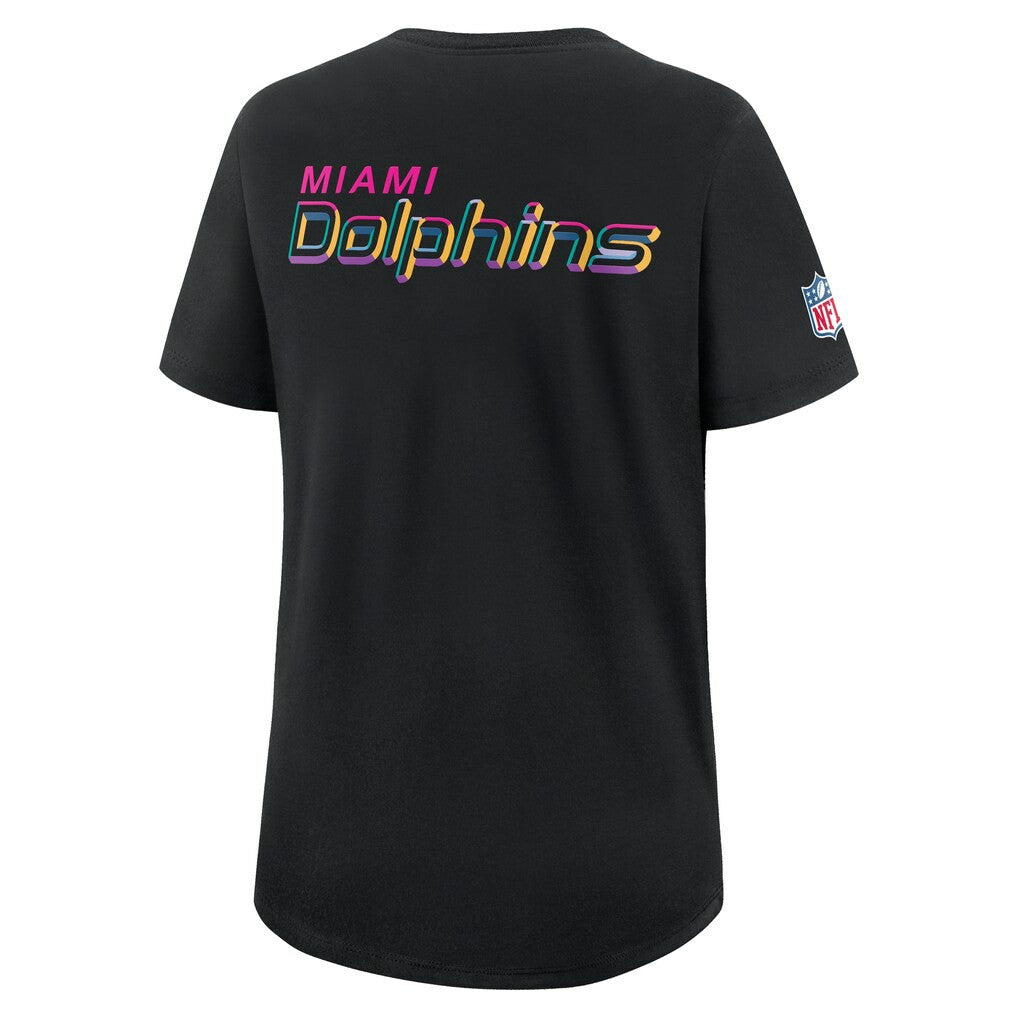 Miami Dolphins Women's 2025 NFL Crucial Catch Tri-Blend Dri-FIT T-Shirt - Black T-shirts