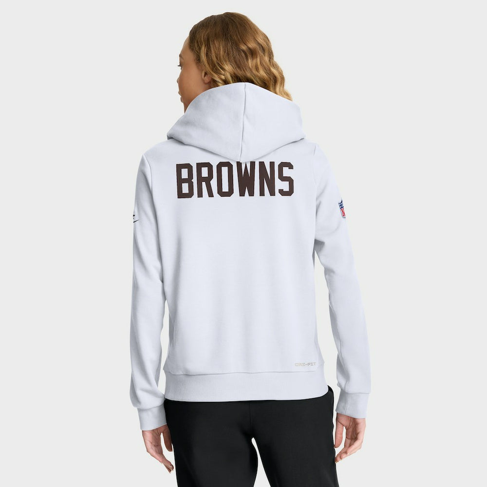 Cleveland Browns Women's Throwback Sideline Standard Issue Dri-FIT Hoodie - White Hoodies