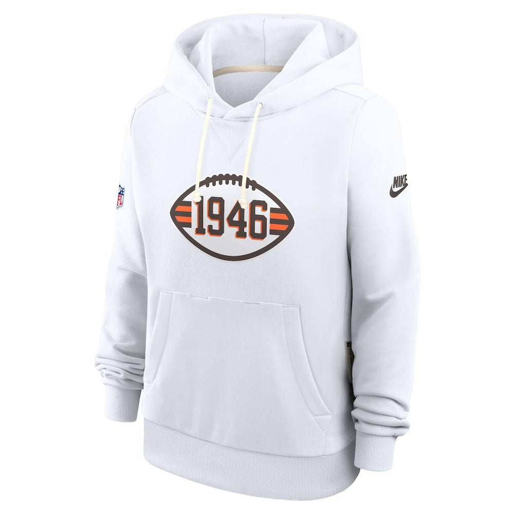 Cleveland Browns Women's Throwback Sideline Standard Issue Dri-FIT Hoodie - White Hoodies