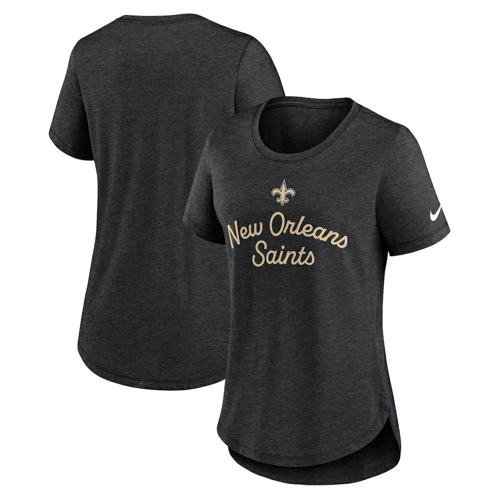 New Orleans Saints Women's Script Tri-Blend T-Shirt - Black T-shirts