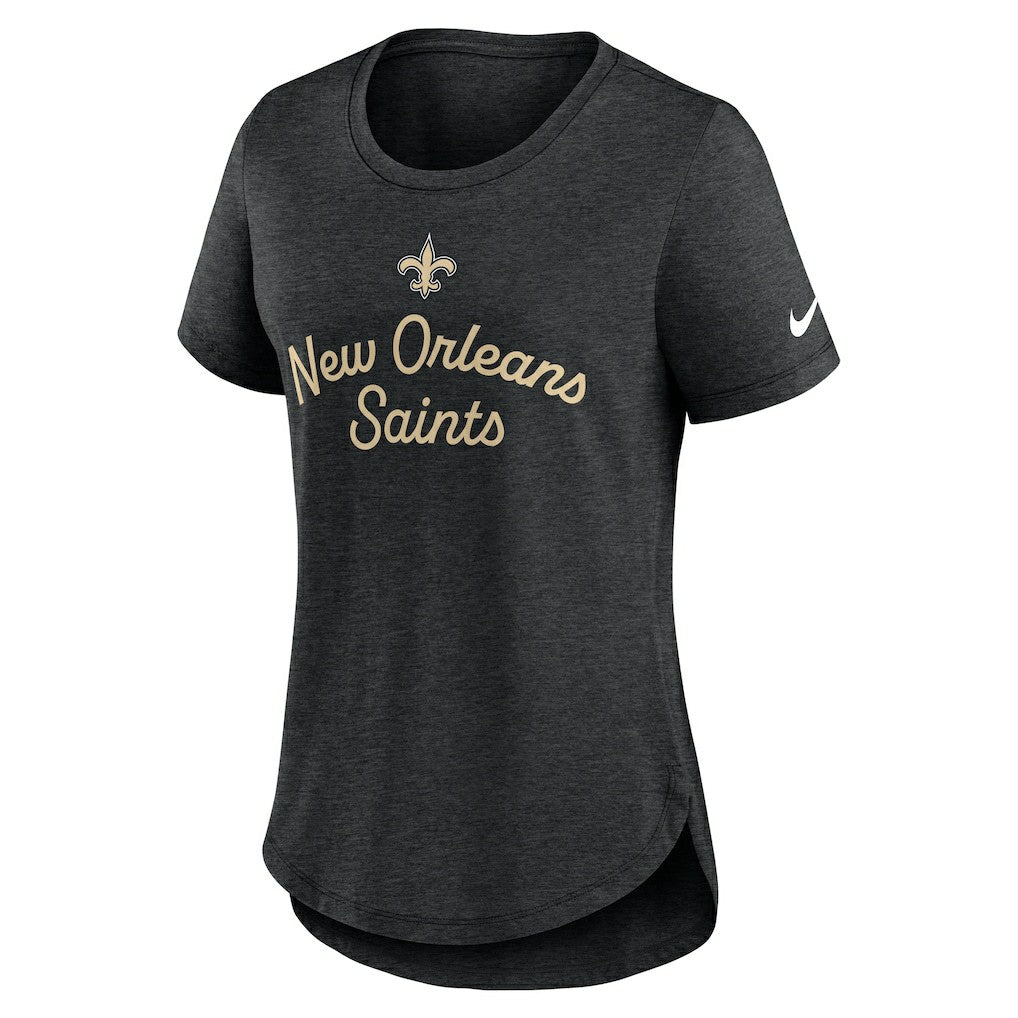 New Orleans Saints Women's Script Tri-Blend T-Shirt - Black T-shirts