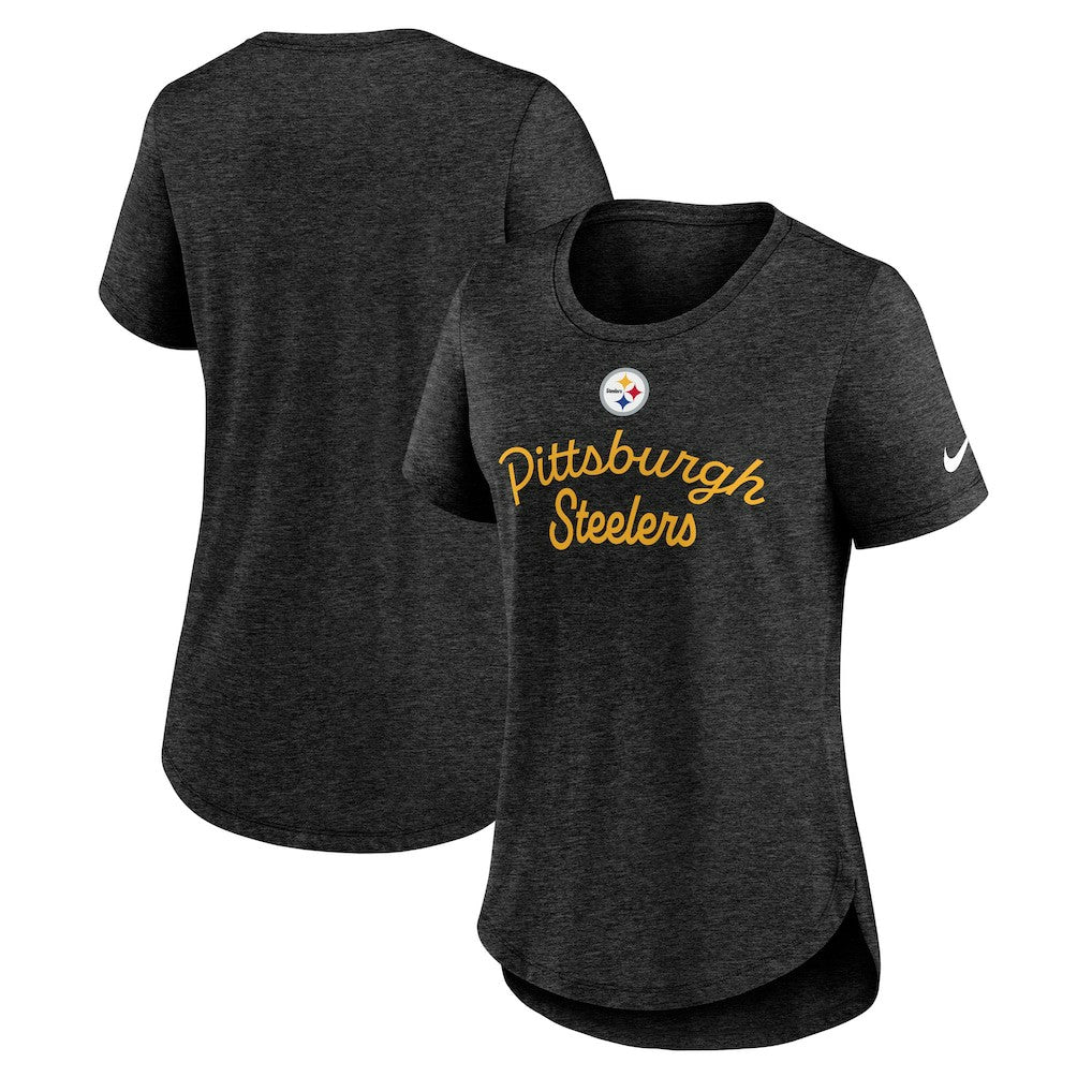 Pittsburgh Steelers Women's Script Tri-Blend T-Shirt - Black T-shirts