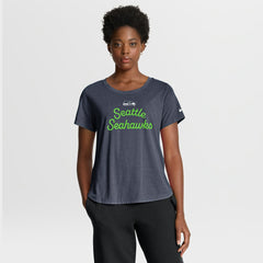 Seattle Seahawks Women's Script Tri-Blend T-Shirt - College Navy T-shirts