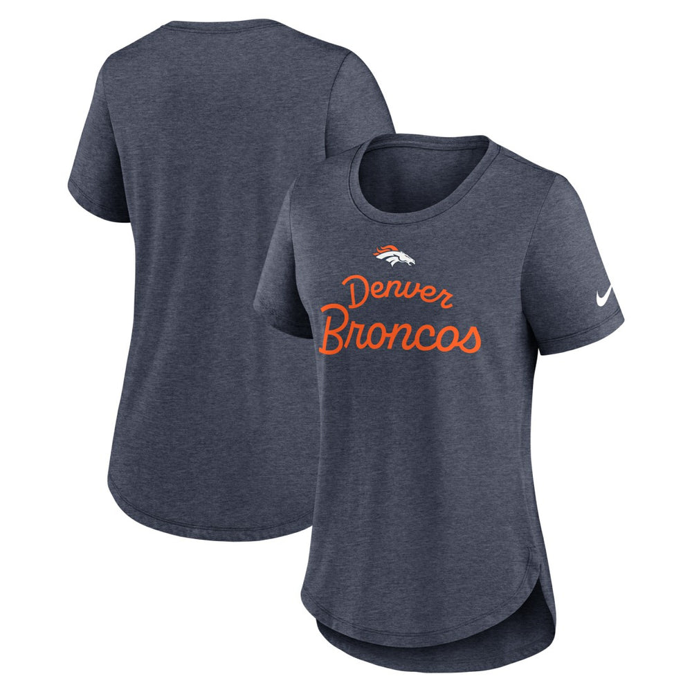 Denver Broncos Women's Script Tri-Blend T-Shirt - Navy T-shirts