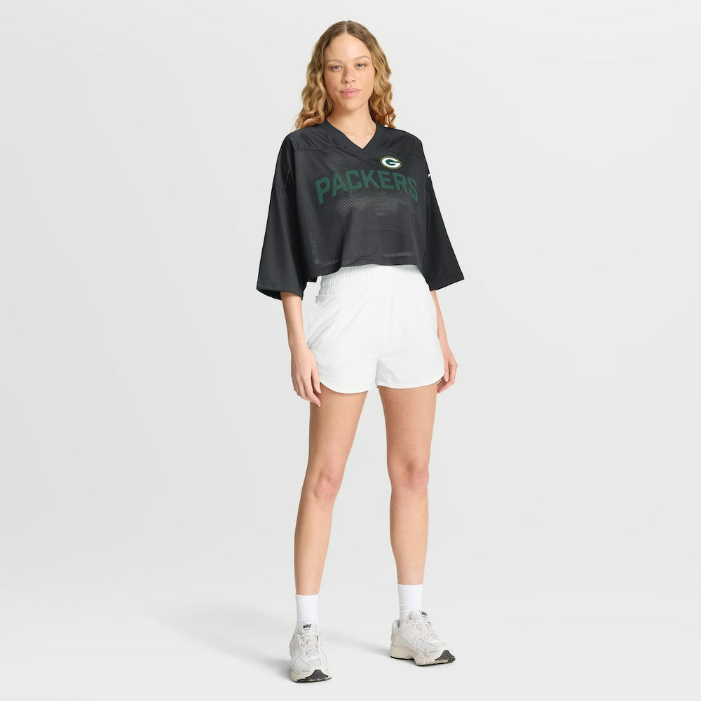Green Bay Packers Women's Primetime Cropped Mesh Dri-FIT Fashion Jersey - Black Jerseys