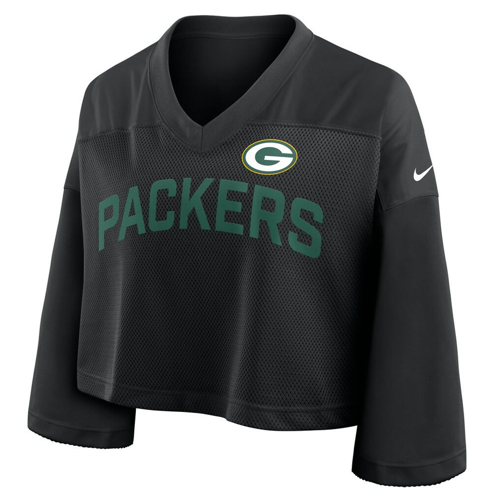 Green Bay Packers Women's Primetime Cropped Mesh Dri-FIT Fashion Jersey - Black Jerseys