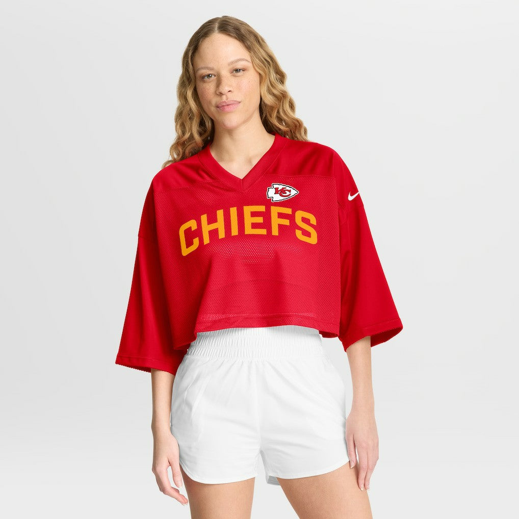 Kansas City Chiefs Women's Primetime Cropped Mesh Dri-FIT Fashion Jersey - Red Jerseys