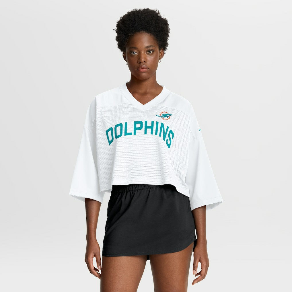 Miami Dolphins Women's Primetime Cropped Mesh Dri-FIT Fashion Jersey - White Jerseys