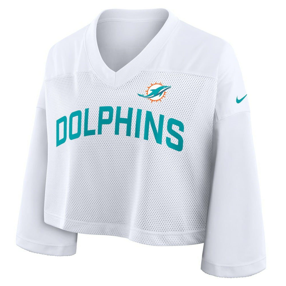 Miami Dolphins Women's Primetime Cropped Mesh Dri-FIT Fashion Jersey - White Jerseys
