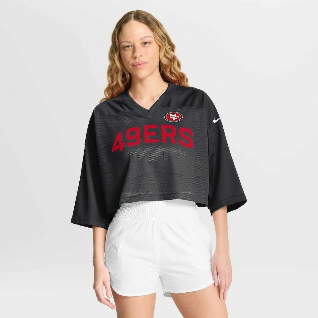 San Francisco 49ers Women's Primetime Cropped Mesh Dri-FIT Fashion Jersey - Black Jerseys