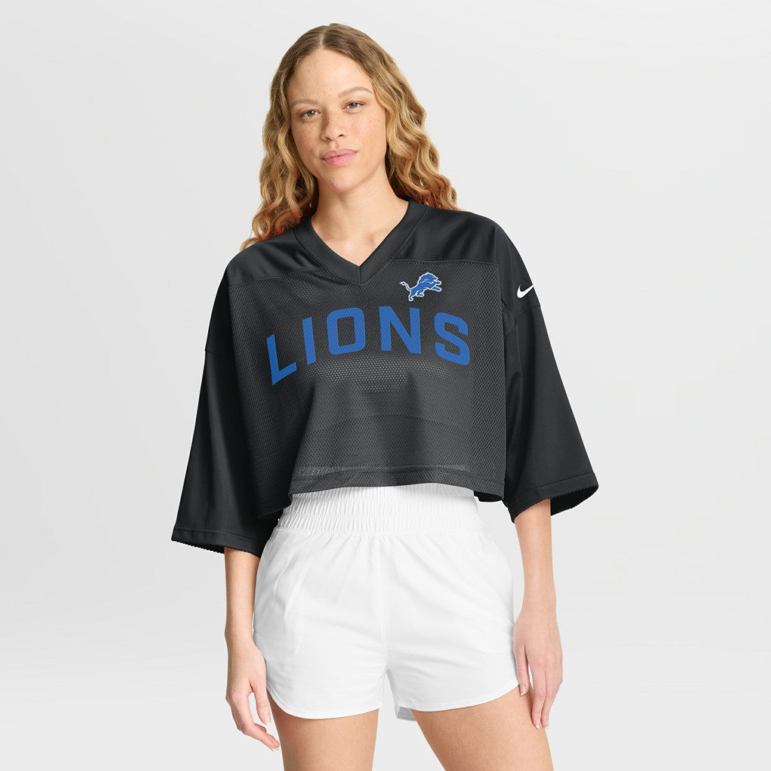 Detroit Lions Women's Primetime Cropped Mesh Dri-FIT Fashion Jersey - Black Jerseys