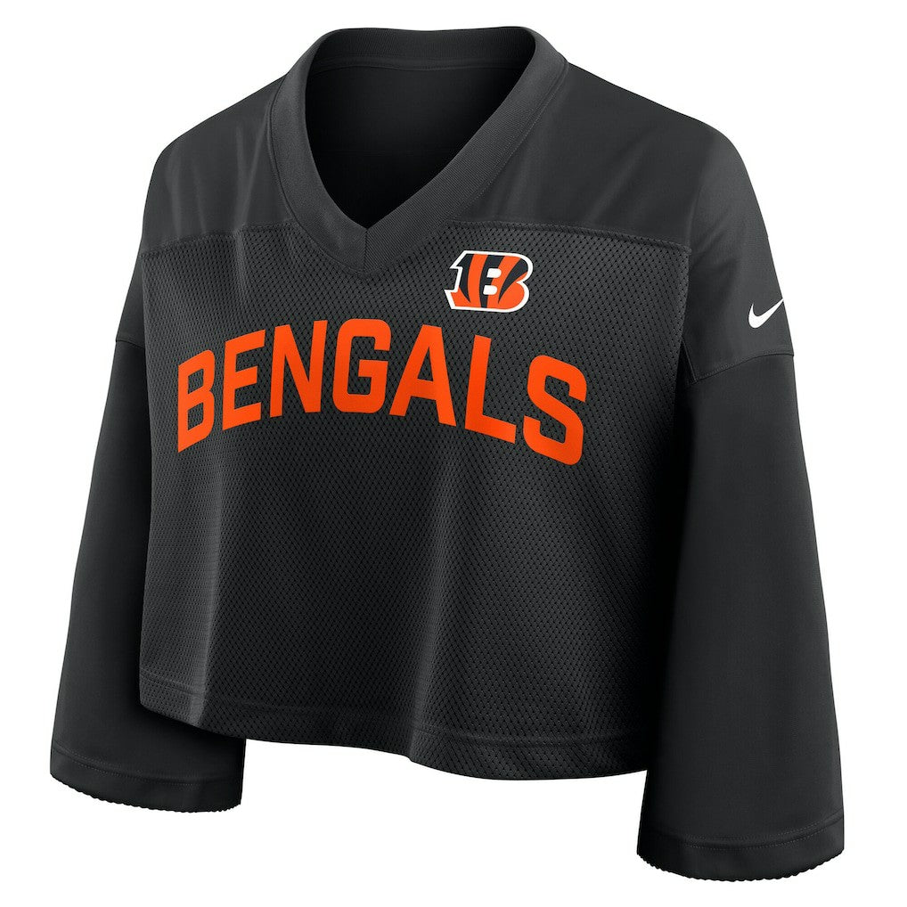 Cincinnati Bengals Women's Primetime Cropped Mesh Dri-FIT Fashion Jersey - Black Jerseys