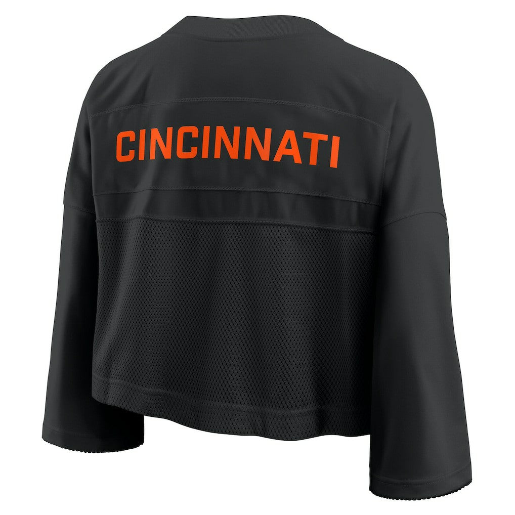 Cincinnati Bengals Women's Primetime Cropped Mesh Dri-FIT Fashion Jersey - Black Jerseys