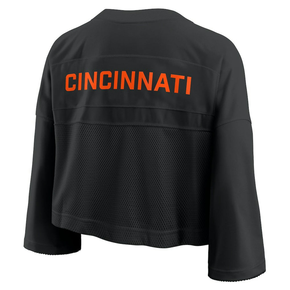Cincinnati Bengals Women's Primetime Cropped Mesh Dri-FIT Fashion Jersey - Black Jerseys