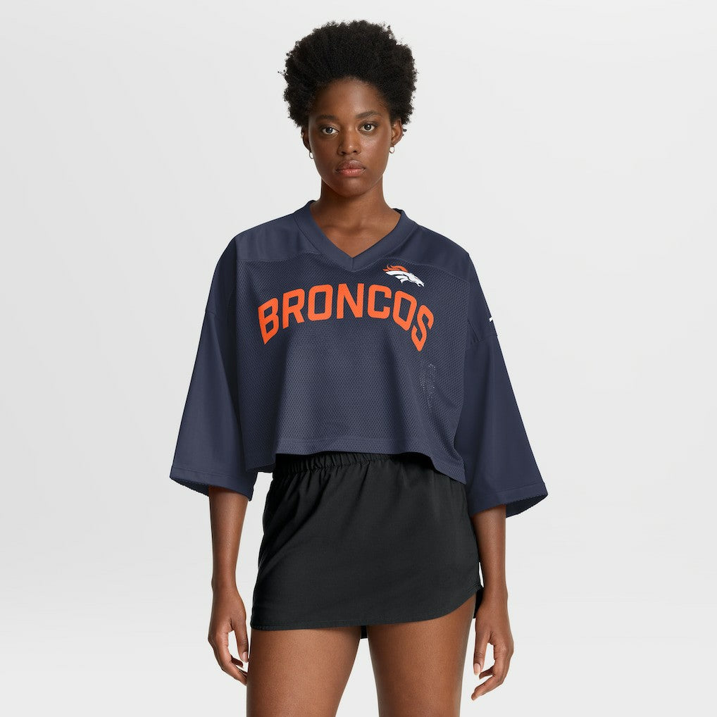 Denver Broncos Women's Primetime Cropped Mesh Dri-FIT Fashion Jersey - Navy Jerseys