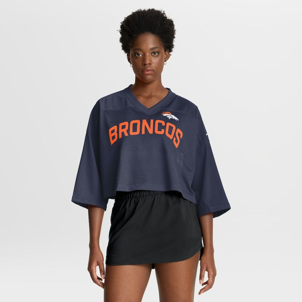 Denver Broncos Women's Primetime Cropped Mesh Dri-FIT Fashion Jersey - Navy Jerseys