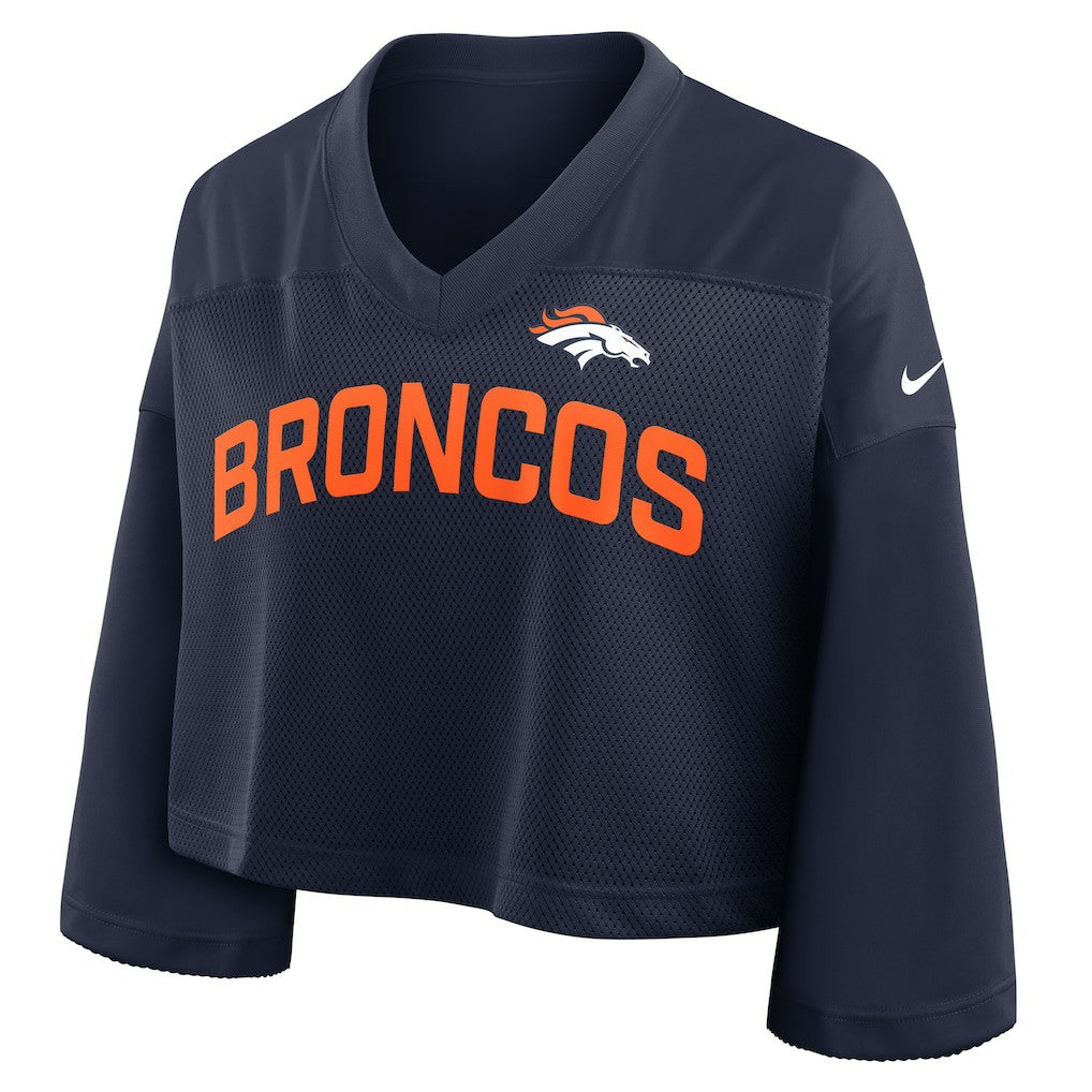 Denver Broncos Women's Primetime Cropped Mesh Dri-FIT Fashion Jersey - Navy Jerseys