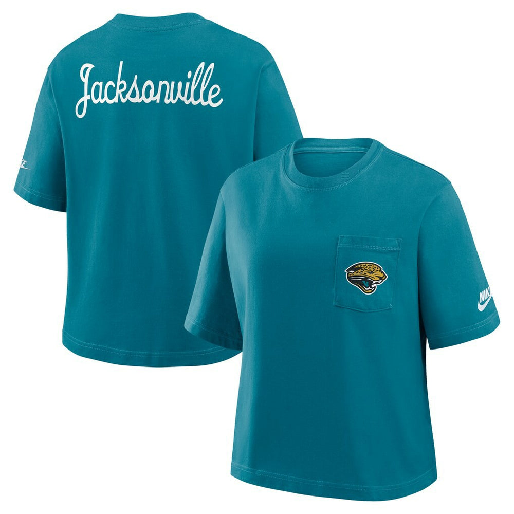Jacksonville Jaguars Women's Rewind Pocket Boxy T-Shirt - Teal T-shirts