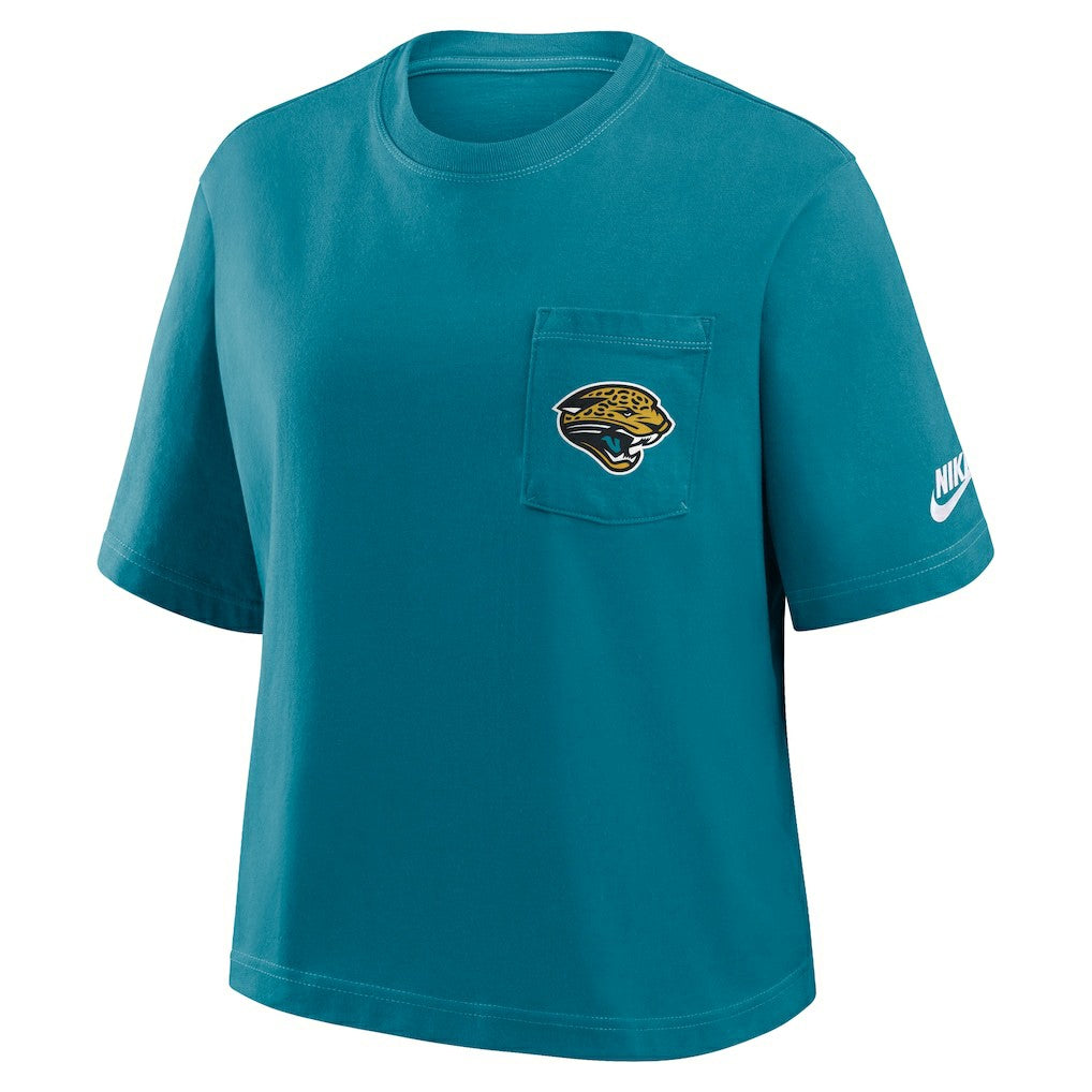 Jacksonville Jaguars Women's Rewind Pocket Boxy T-Shirt - Teal T-shirts