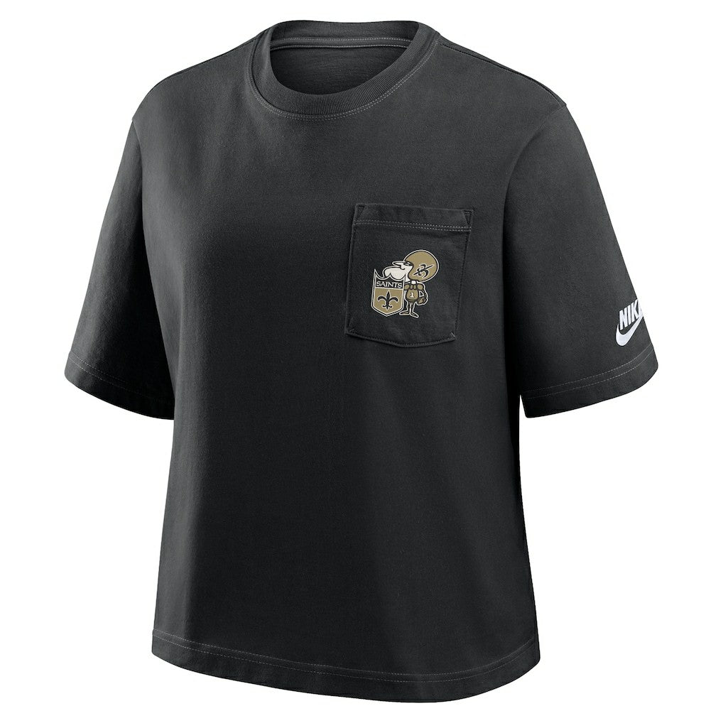 New Orleans Saints Women's Rewind Pocket Boxy T-Shirt - Black T-shirts