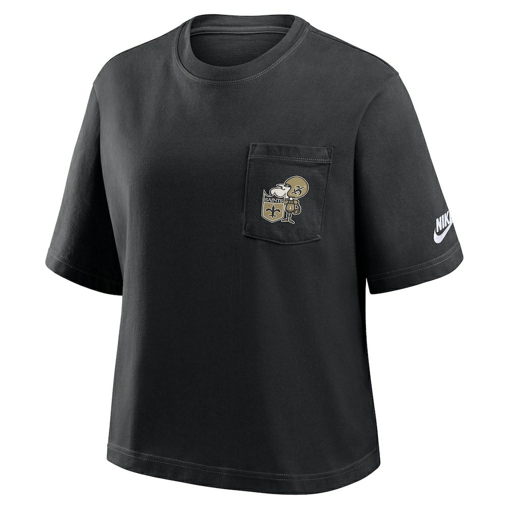 New Orleans Saints Women's Rewind Pocket Boxy T-Shirt - Black T-shirts