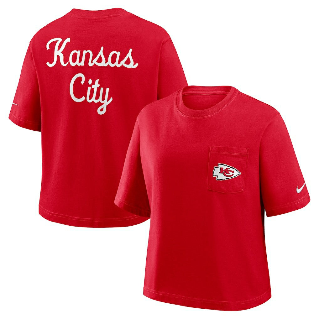 Kansas City Chiefs Women's Rewind Pocket Boxy T-Shirt - Red T-shirts