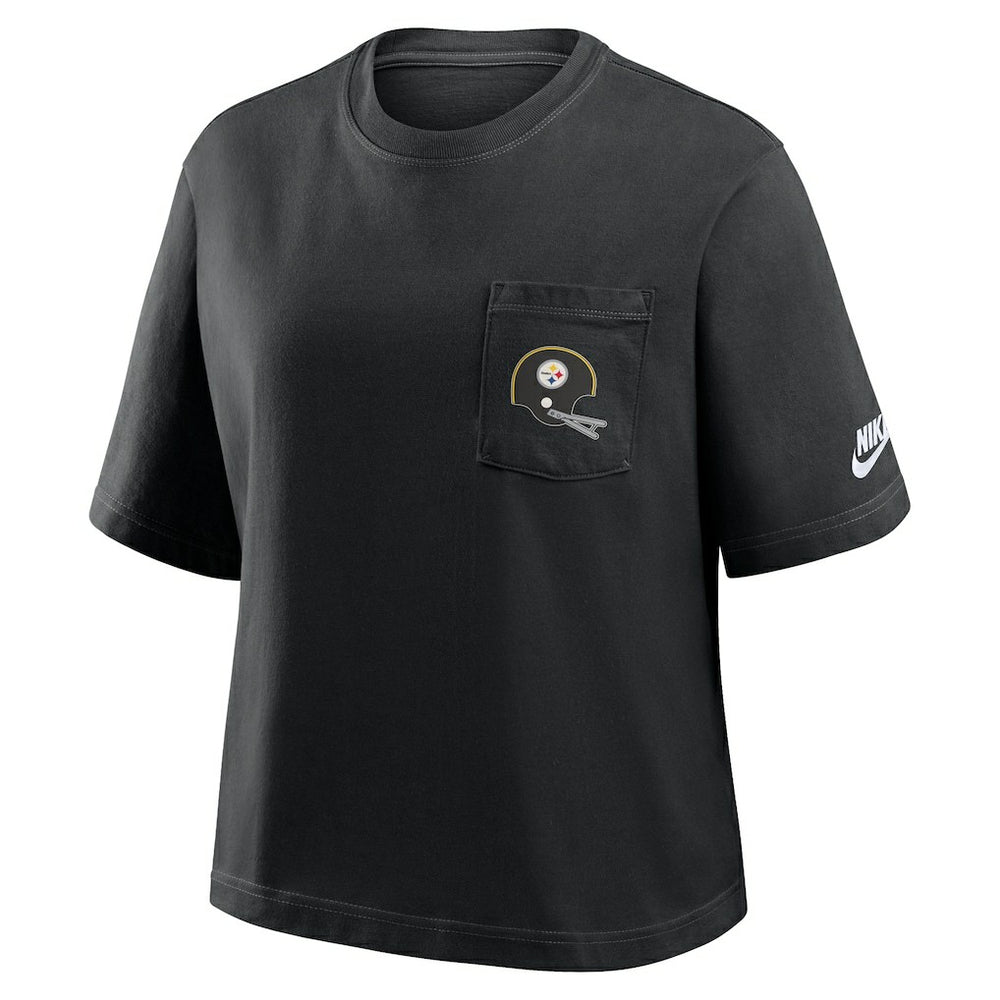 Pittsburgh Steelers Women's Rewind Pocket Boxy T-Shirt - Black T-shirts