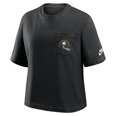 Pittsburgh Steelers Women's Rewind Pocket Boxy T-Shirt - Black T-shirts