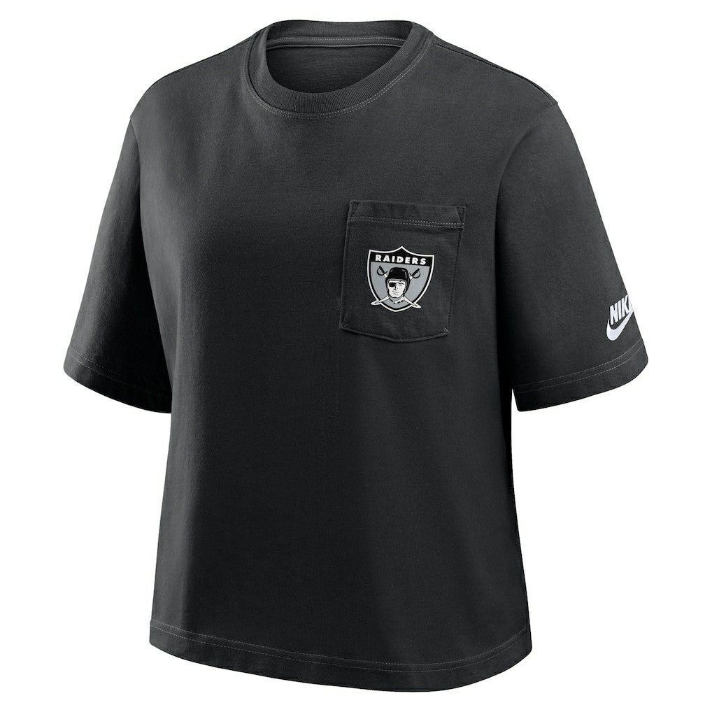 Las Vegas Raiders Women's Rewind Pocket Boxy T-Shirt - Black T-shirts