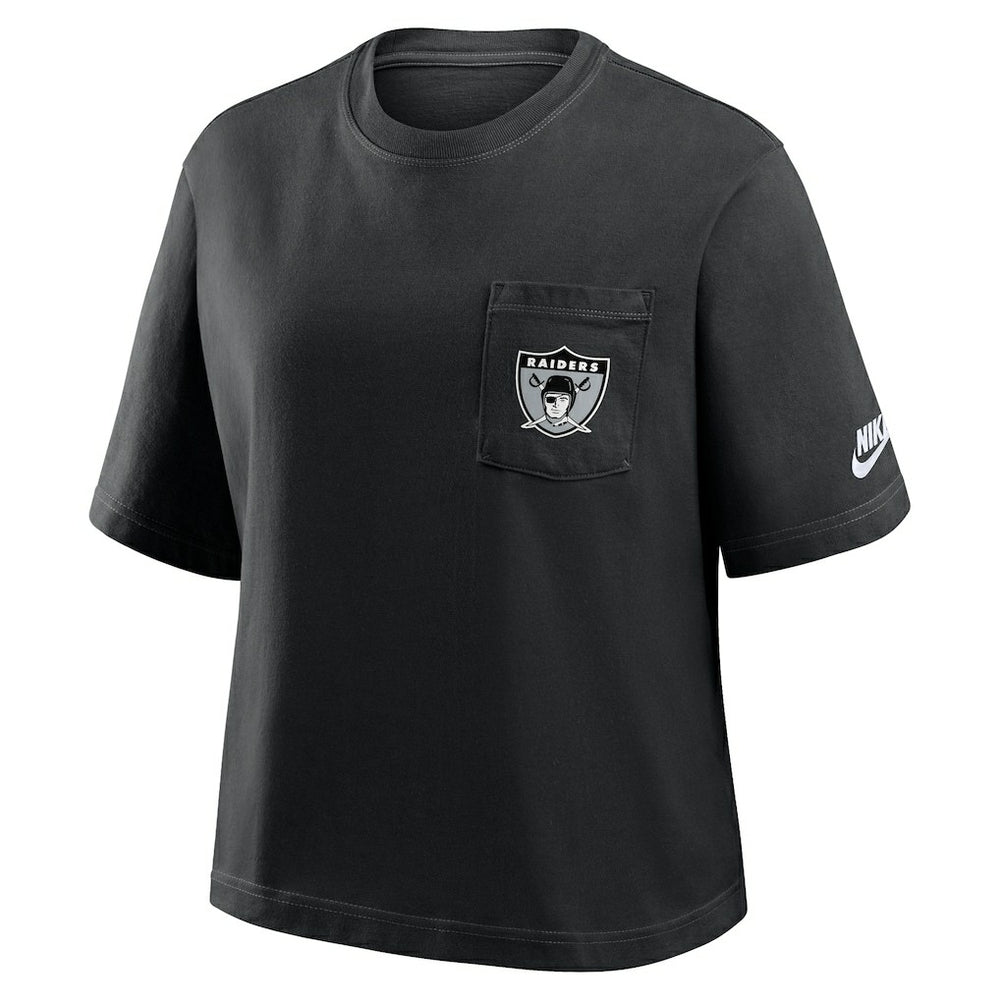 Las Vegas Raiders Women's Rewind Pocket Boxy T-Shirt - Black T-shirts
