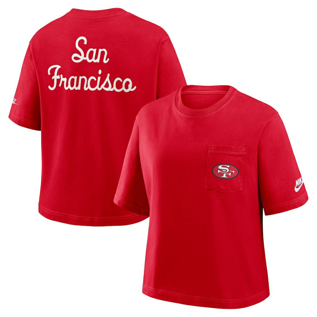 San Francisco 49ers Women's Rewind Pocket Boxy T-Shirt - Scarlet T-shirts