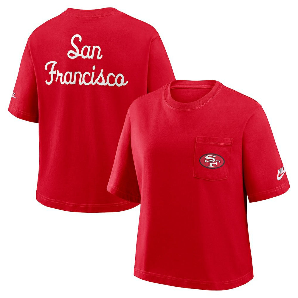 San Francisco 49ers Women's Rewind Pocket Boxy T-Shirt - Scarlet T-shirts