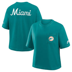 Miami Dolphins Women's Rewind Pocket Boxy T-Shirt - Aqua T-shirts
