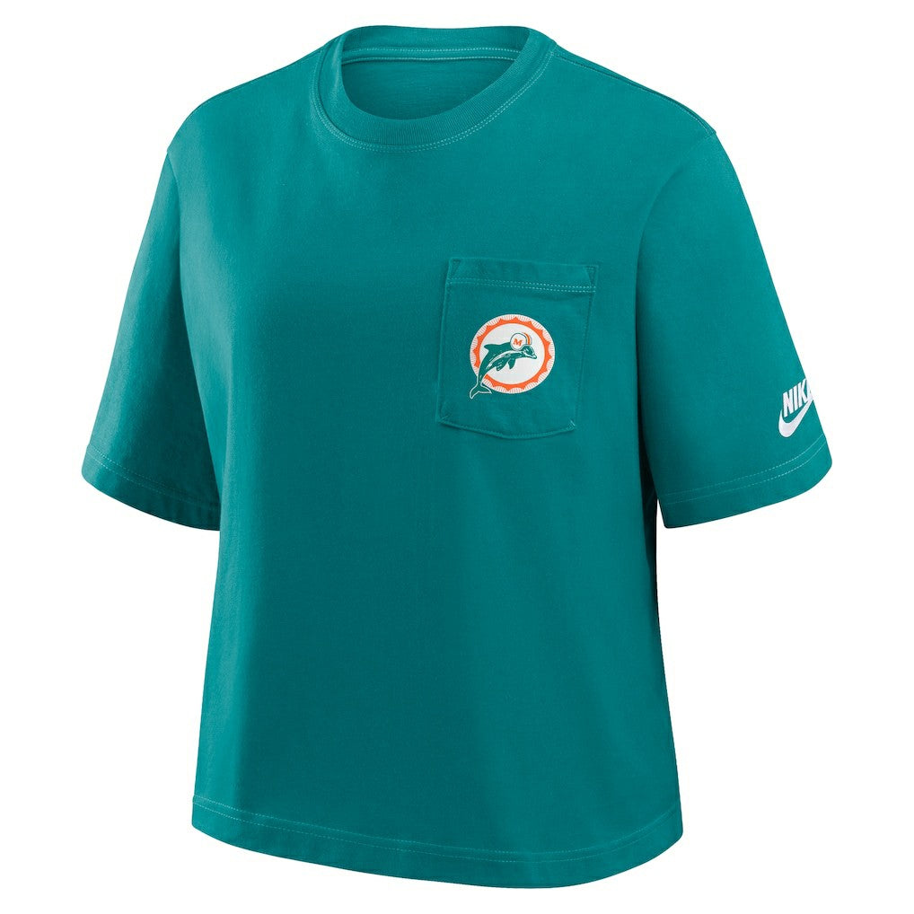 Miami Dolphins Women's Rewind Pocket Boxy T-Shirt - Aqua T-shirts