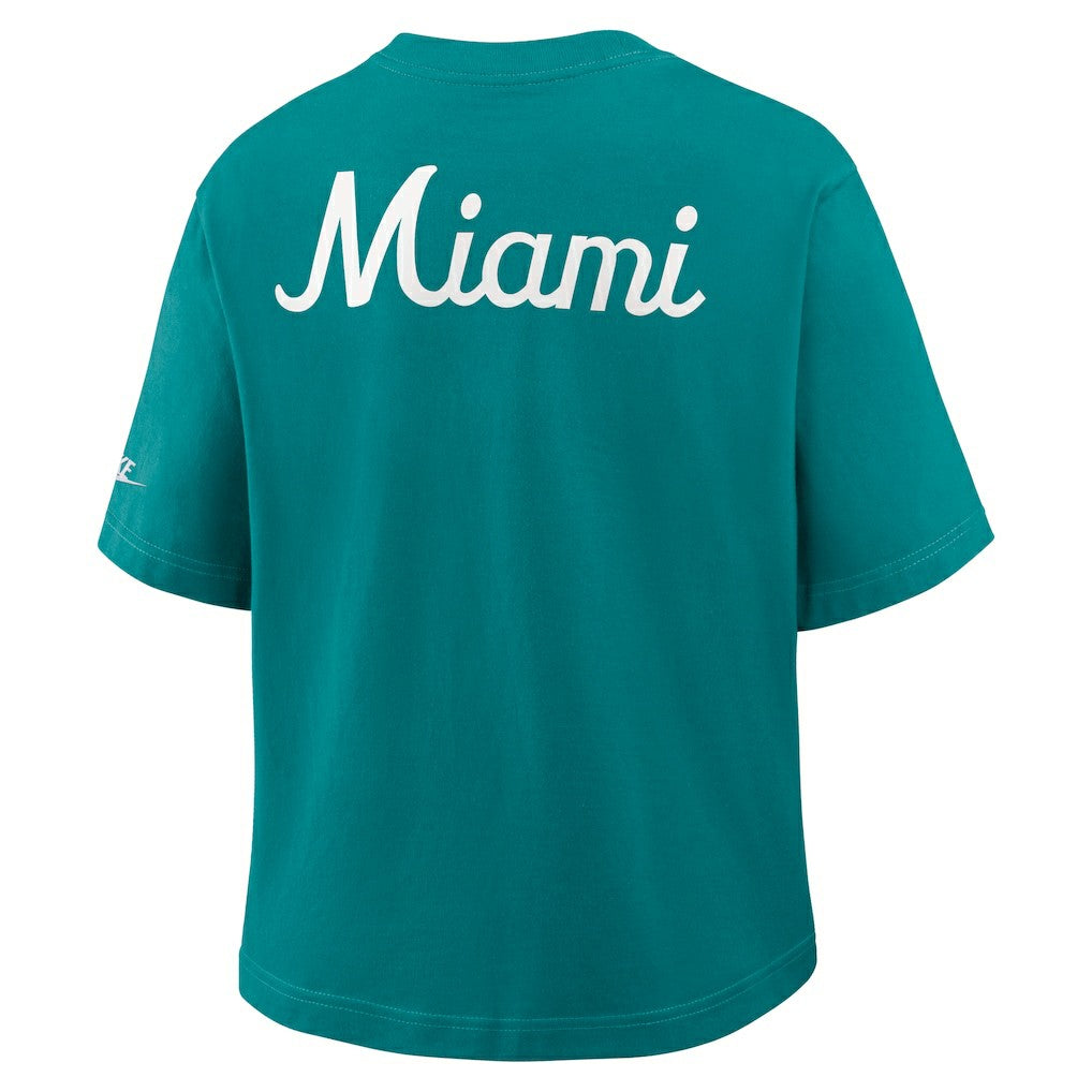 Miami Dolphins Women's Rewind Pocket Boxy T-Shirt - Aqua T-shirts