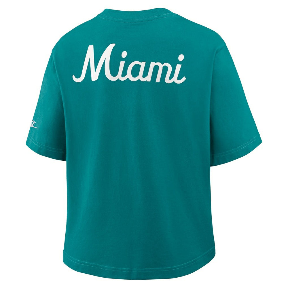 Miami Dolphins Women's Rewind Pocket Boxy T-Shirt - Aqua T-shirts