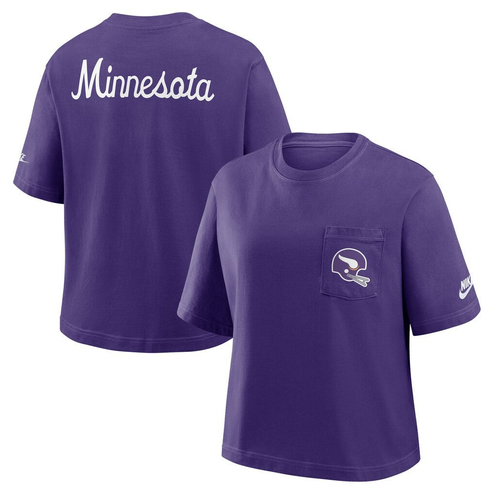 Minnesota Vikings Women's Rewind Pocket Boxy T-Shirt - Purple T-shirts