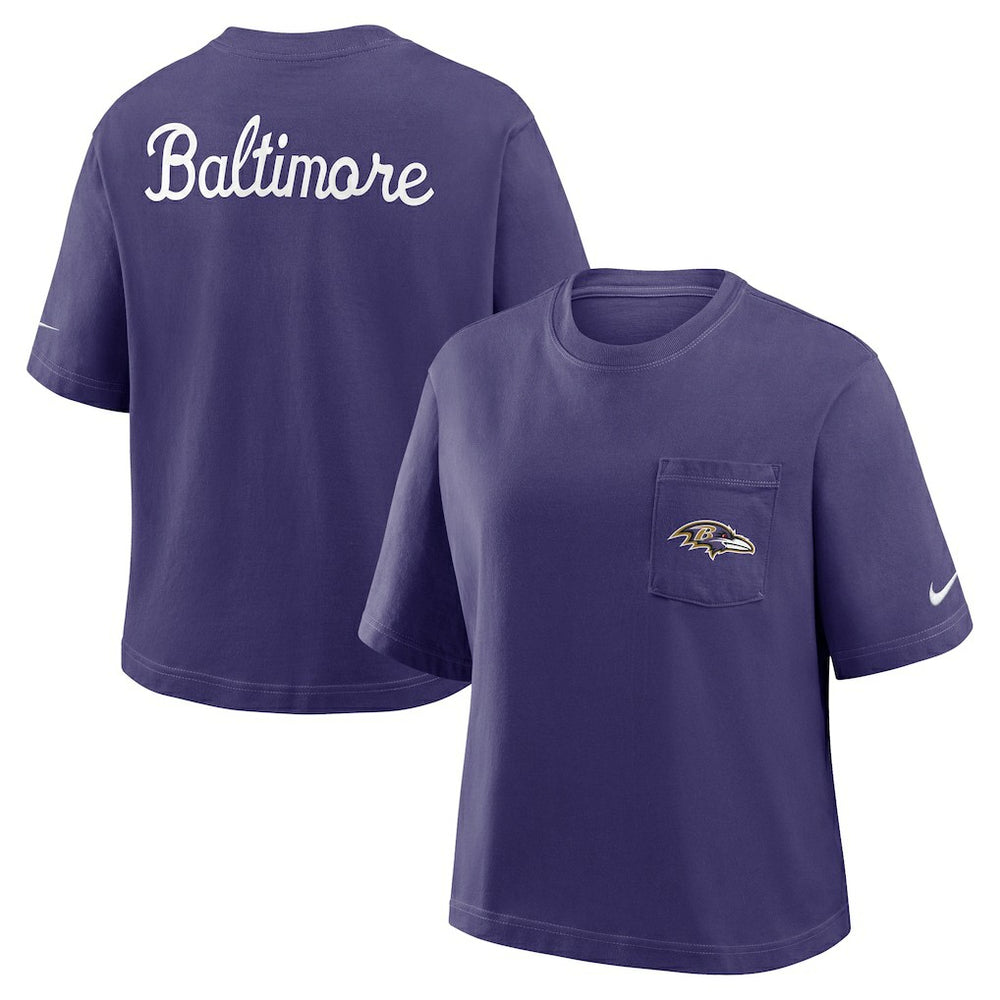 Baltimore Ravens Women's Rewind Pocket Boxy T-Shirt - Purple T-shirts
