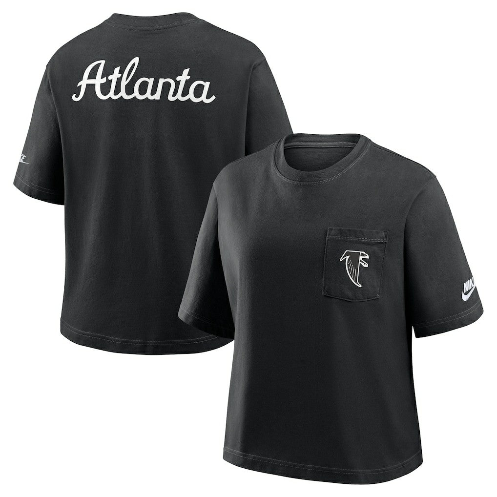 Atlanta Falcons Women's Rewind Pocket Boxy T-Shirt - Black T-shirts