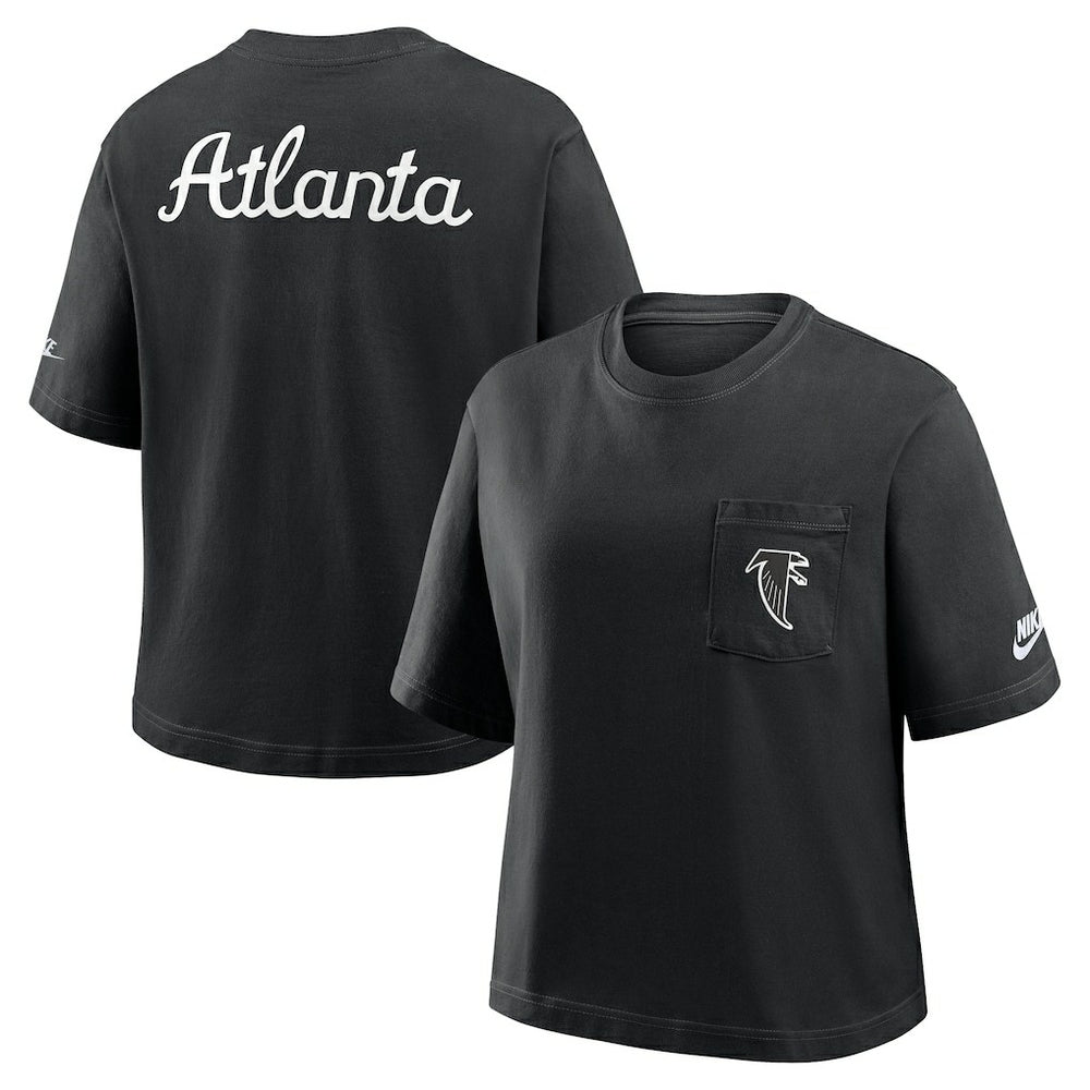 Atlanta Falcons Women's Rewind Pocket Boxy T-Shirt - Black T-shirts