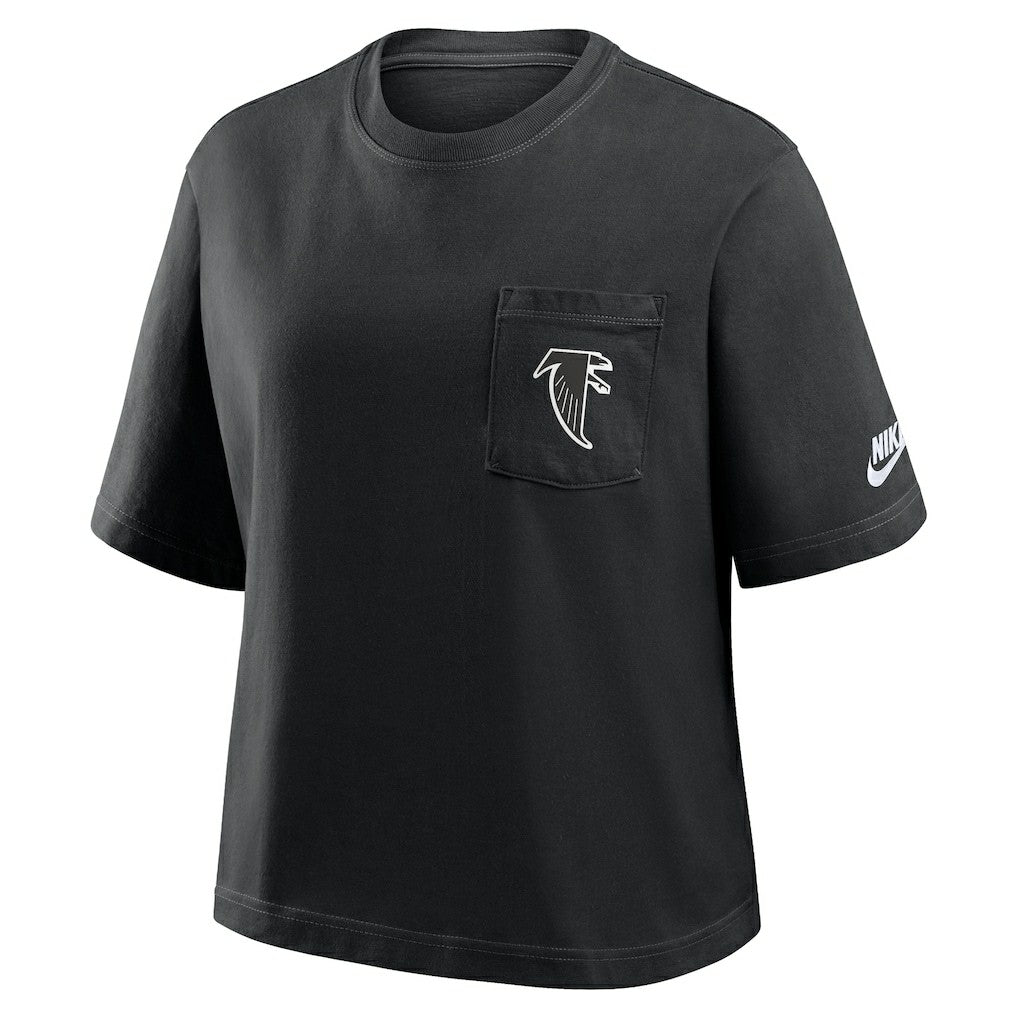 Atlanta Falcons Women's Rewind Pocket Boxy T-Shirt - Black T-shirts