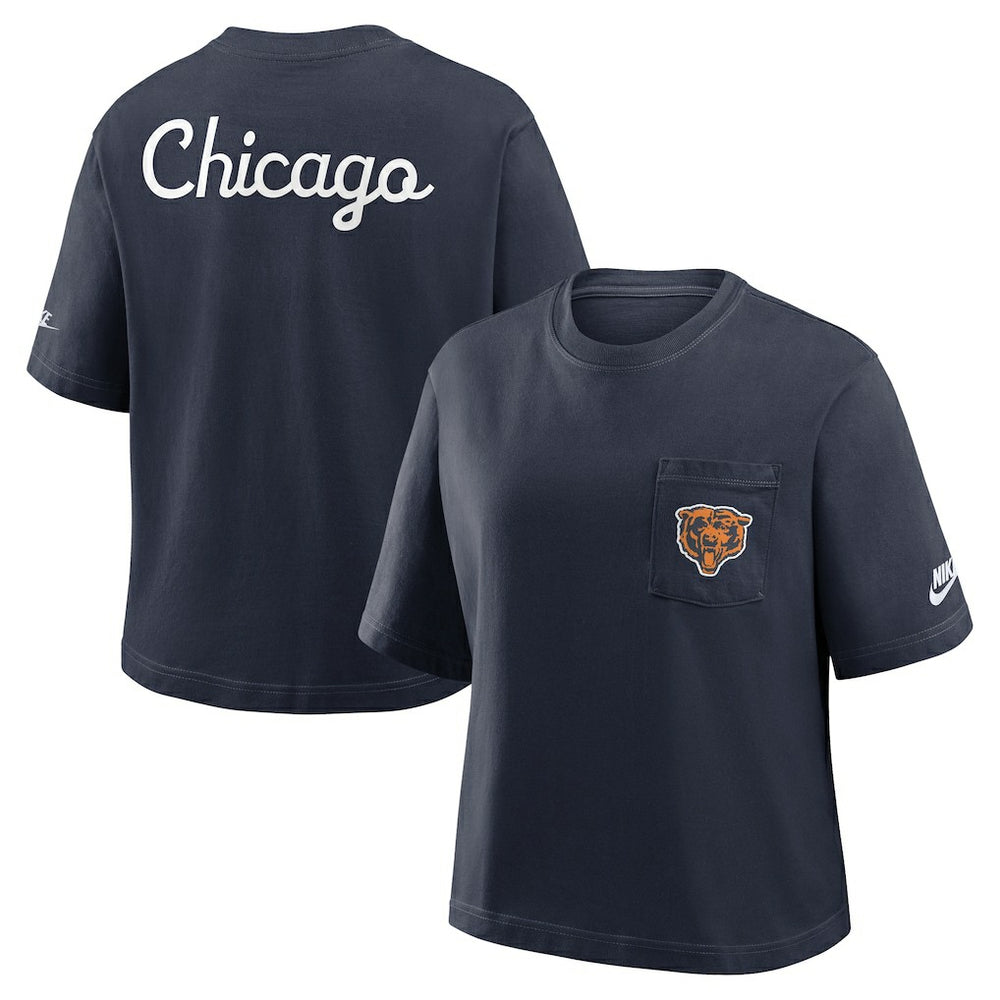 Chicago Bears Women's Rewind Pocket Boxy T-Shirt - Navy T-shirts