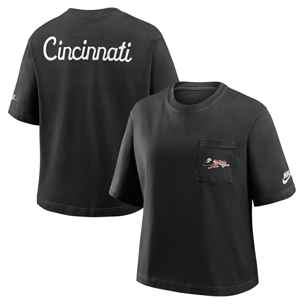 Cincinnati Bengals Women's Rewind Pocket Boxy T-Shirt - Black T-shirts