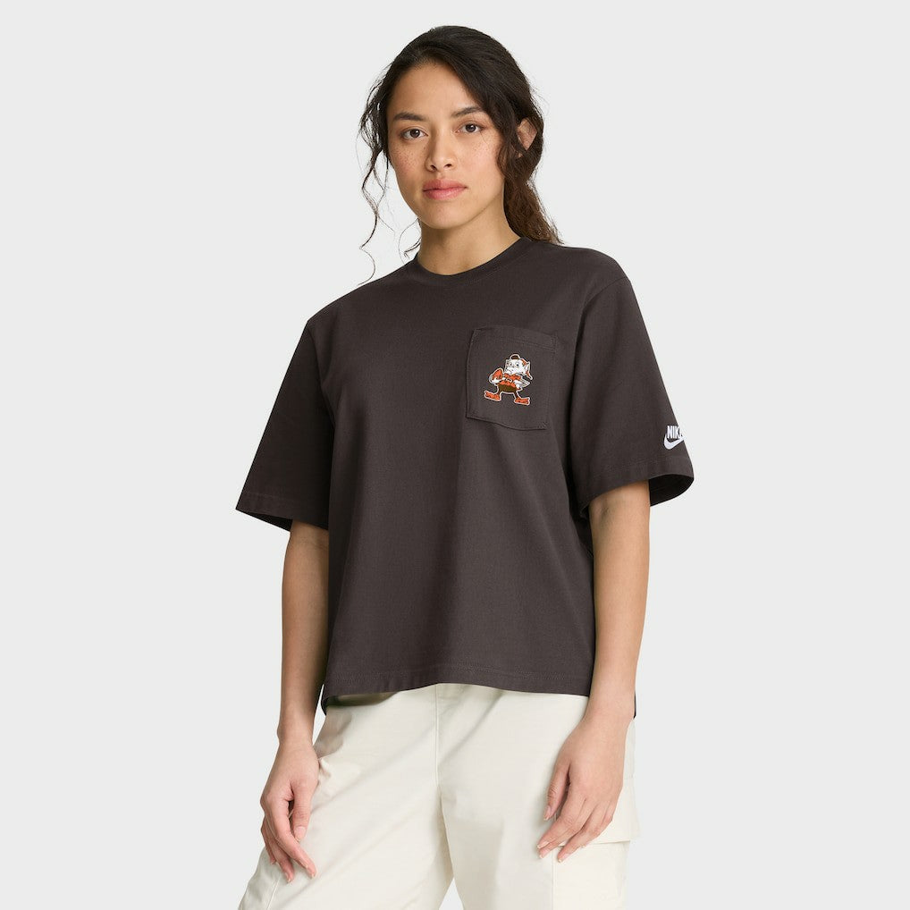 Cleveland Browns Women's Rewind Pocket Boxy T-Shirt - Brown T-shirts
