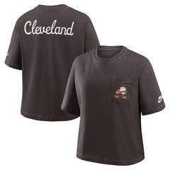 Cleveland Browns Women's Rewind Pocket Boxy T-Shirt - Brown T-shirts