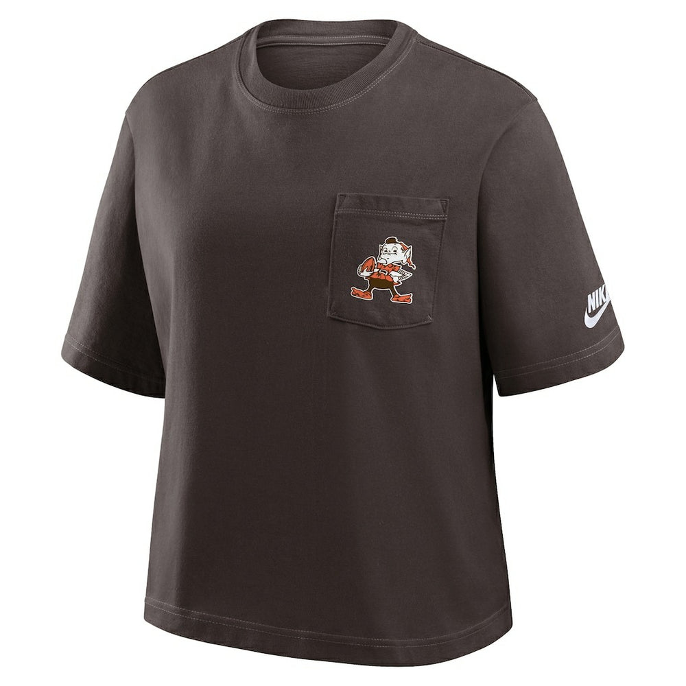 Cleveland Browns Women's Rewind Pocket Boxy T-Shirt - Brown T-shirts